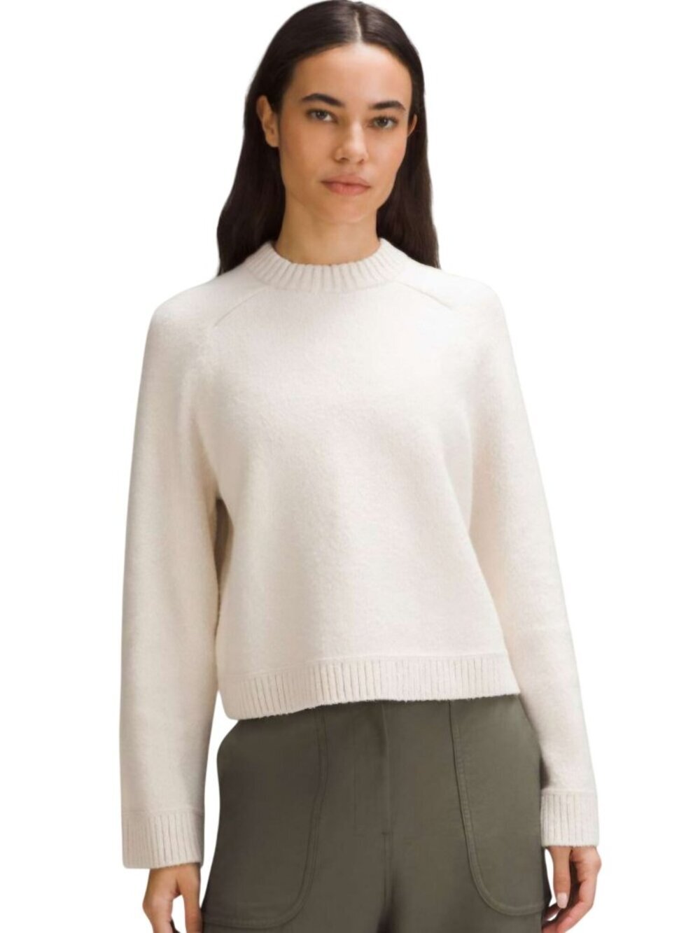 Lululemon Brushed Cotton Merino Blend Crewneck Light Ivory Sweater Size XL